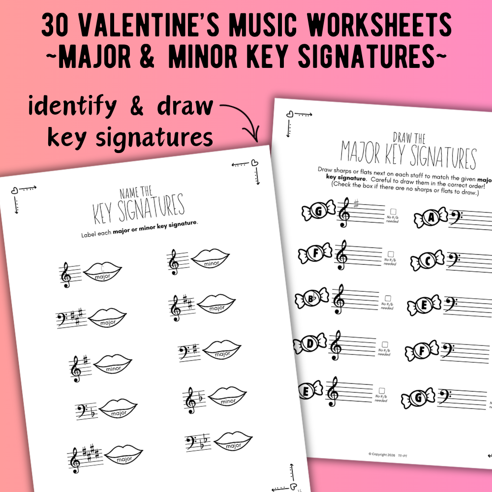 Valentine's Day KEY SIGNATURES Worksheets