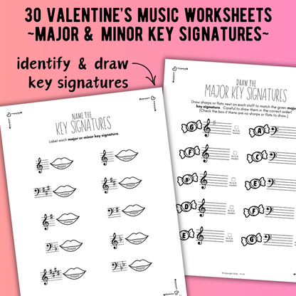 Valentine's Day KEY SIGNATURES Worksheets