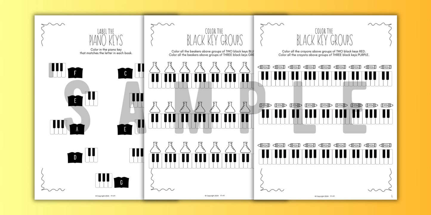 Back to School PIANO KEYS Music Worksheets