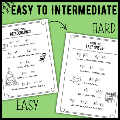 Christmas Fill-in-the-Blank Note Naming Stories