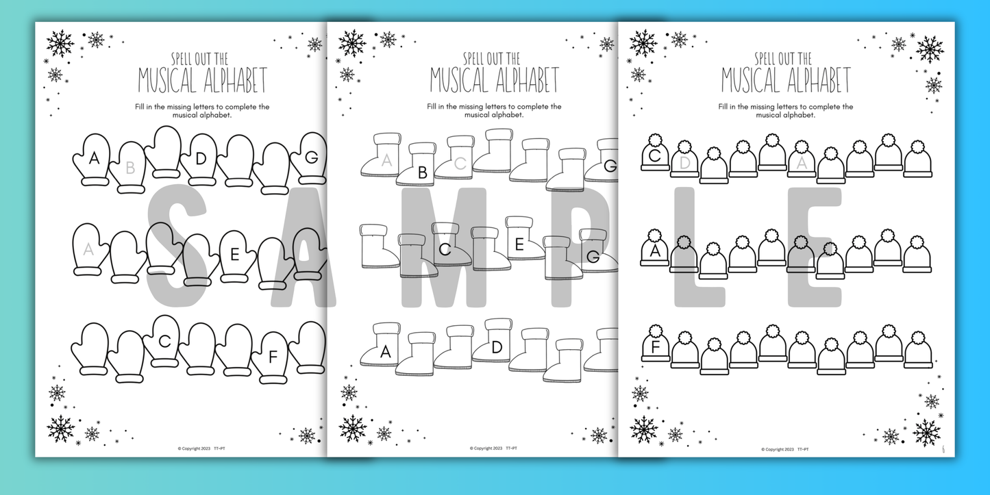 Winter MUSICAL ALPHABET Music Worksheets