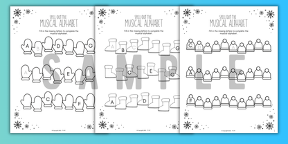 Winter MUSICAL ALPHABET Music Worksheets
