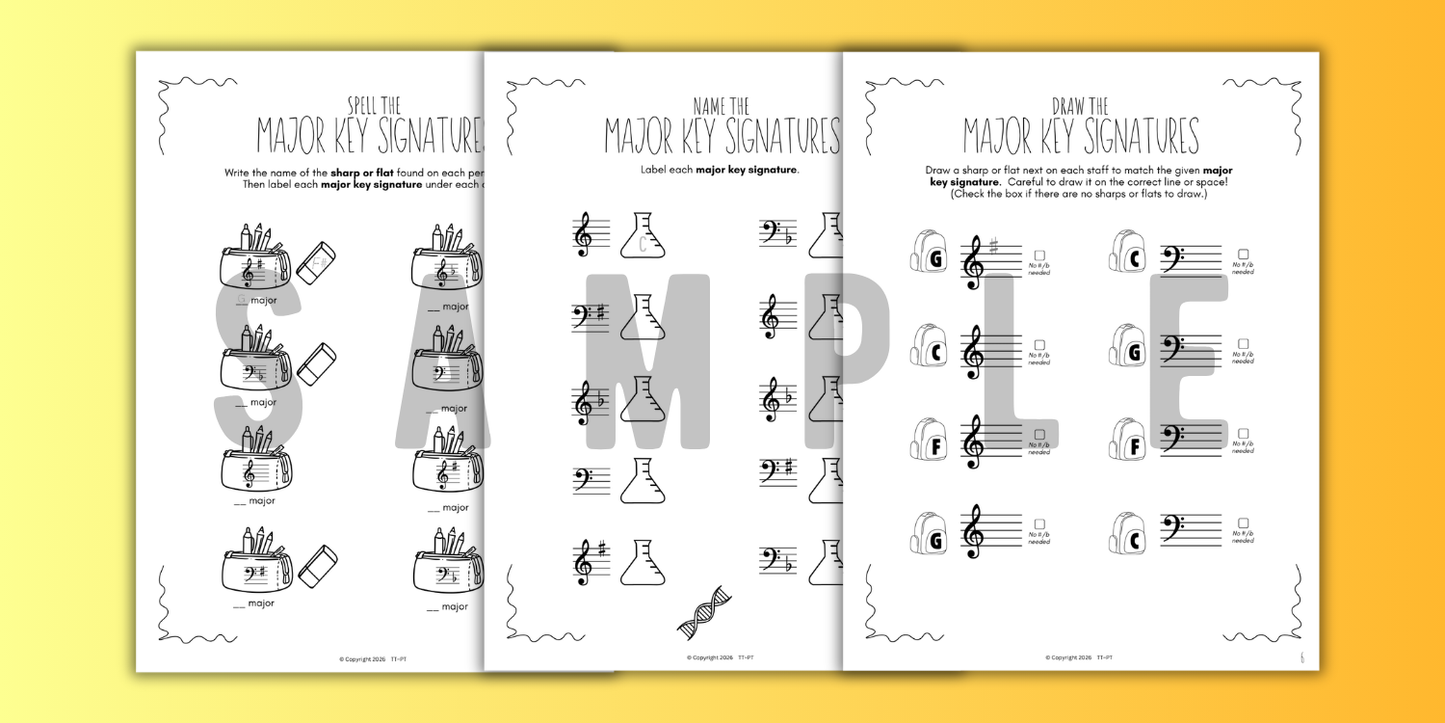 Back to School KEY SIGNATURES Worksheets