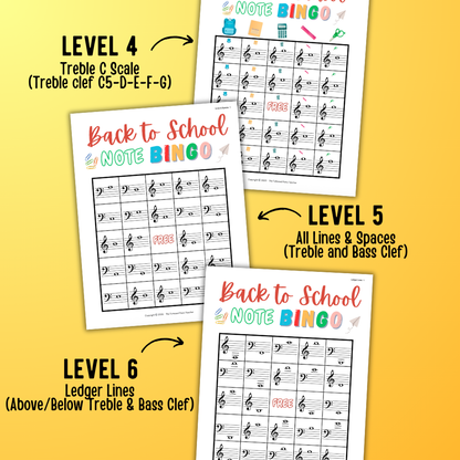 Back to School Music Note Bingo