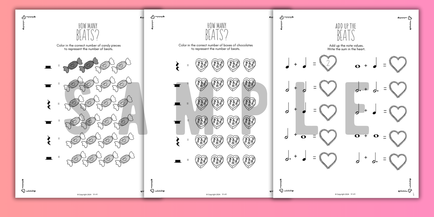 Valentine's Day MUSIC MATH Music Worksheets
