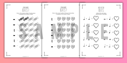 Valentine's Day MUSIC MATH Music Worksheets