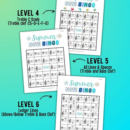 Summer Music Note Bingo