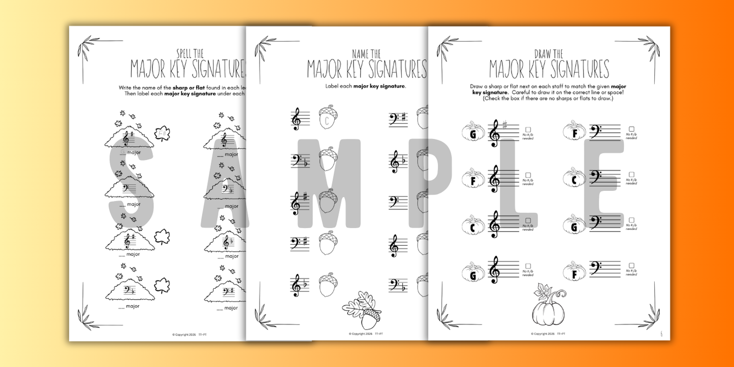 Fall KEY SIGNATURES Worksheets