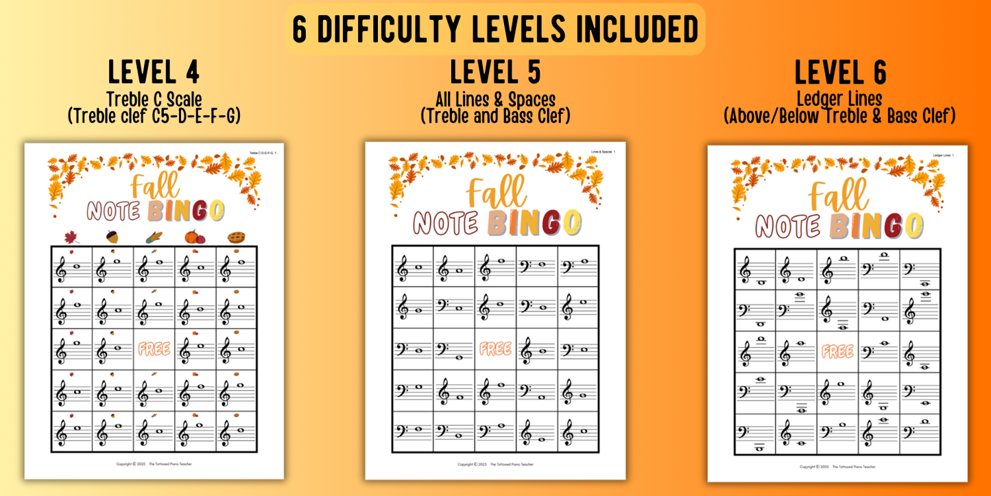 Fall Music Note Bingo