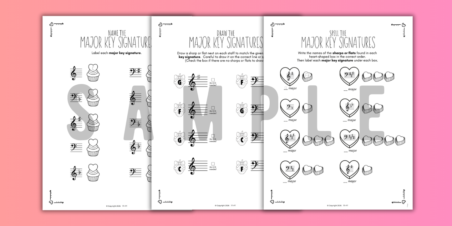 Valentine's Day KEY SIGNATURES Worksheets