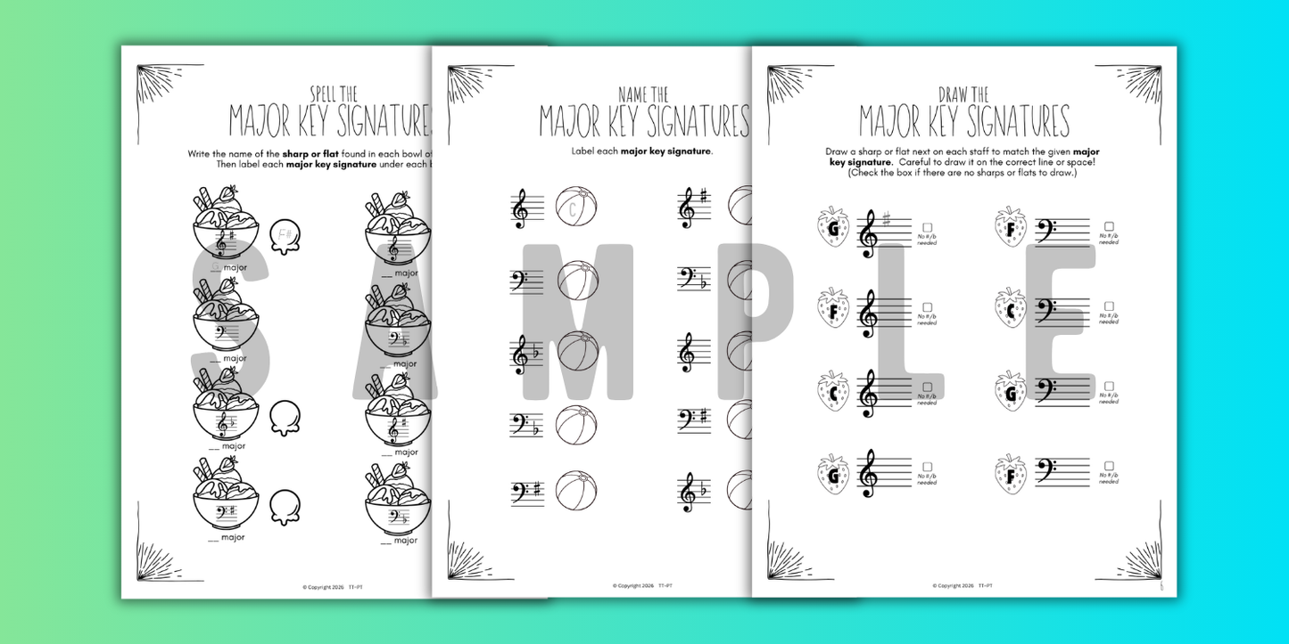 Summer KEY SIGNATURES Worksheets