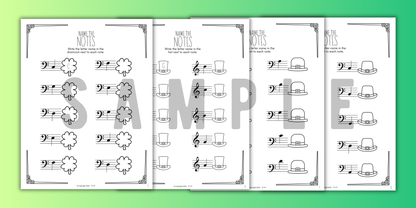 St. Patrick's Day NOTE NAMING Music Worksheets