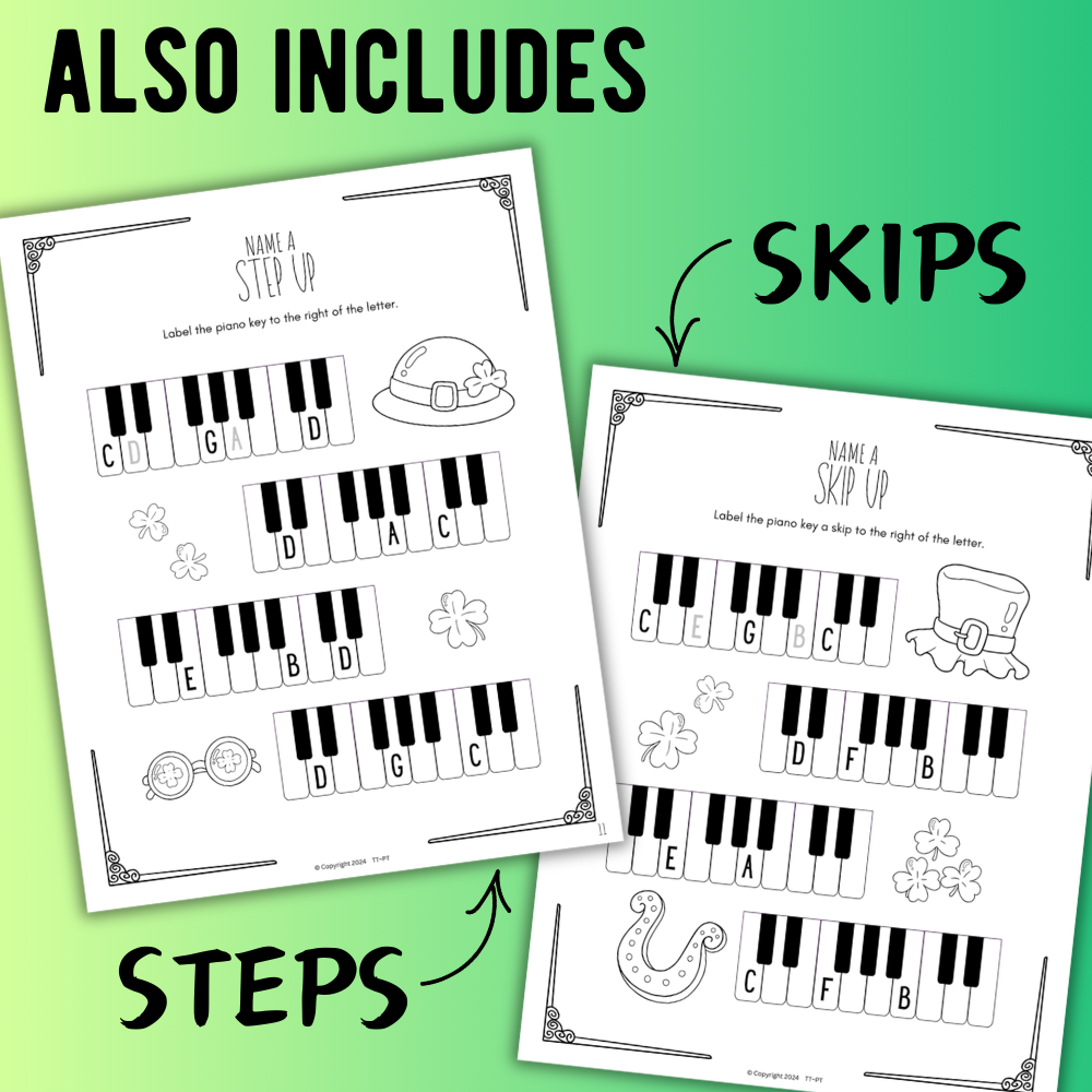 St. Patrick's Day PIANO KEYS Music Worksheets