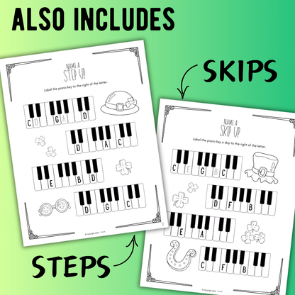 St. Patrick's Day PIANO KEYS Music Worksheets