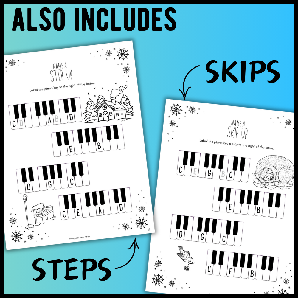 Winter PIANO KEYS Music Worksheets