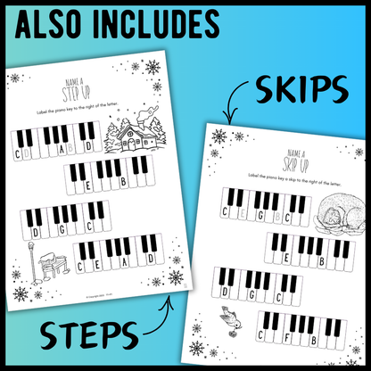 Winter PIANO KEYS Music Worksheets