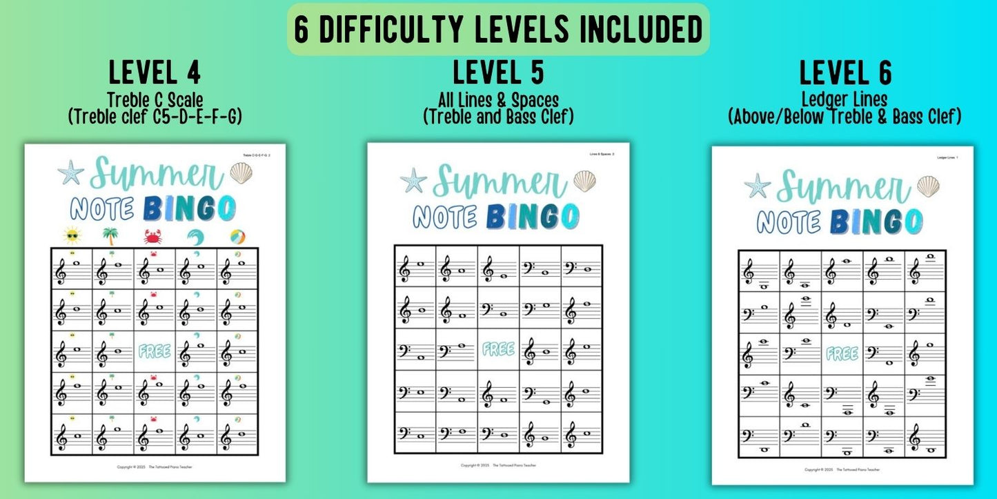 Summer Music Note Bingo