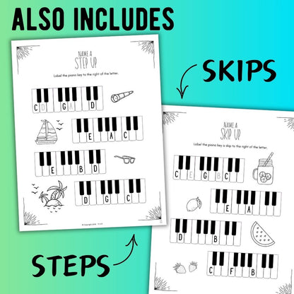 Summer PIANO KEYS Music Worksheets