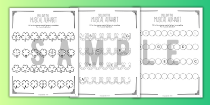 St. Patrick's Day MUSICAL ALPHABET Music Worksheets