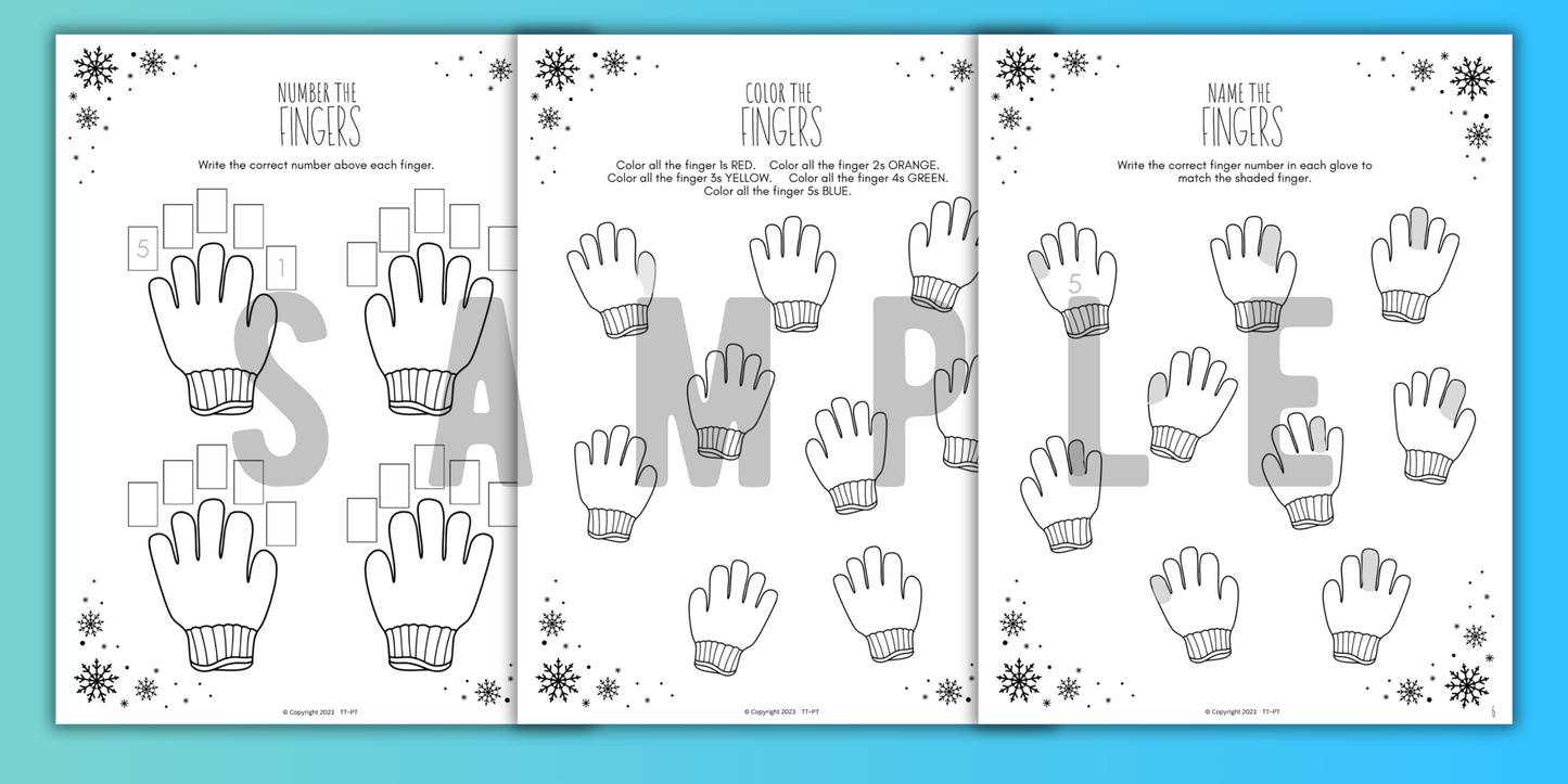 Winter FINGER NUMBERS Music Worksheets