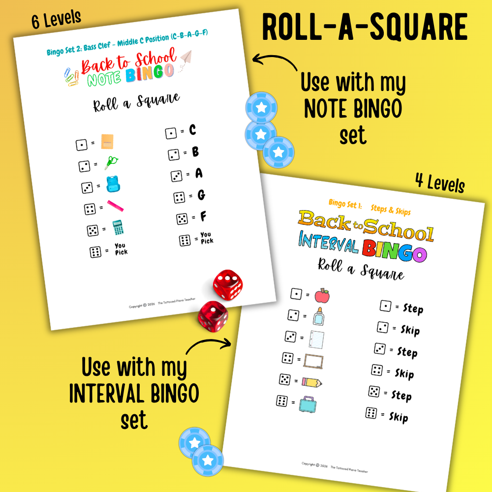 Back to School Bingo Dice Charts