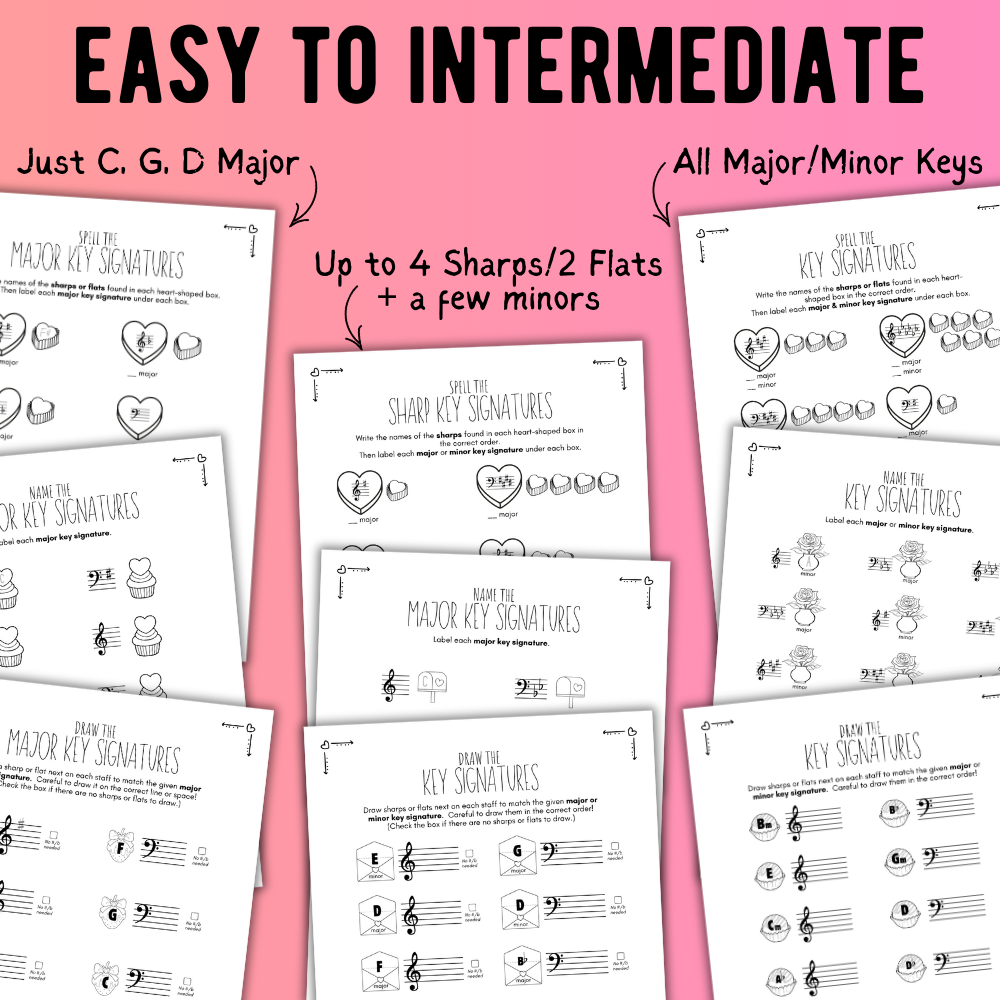 Valentine's Day KEY SIGNATURES Worksheets
