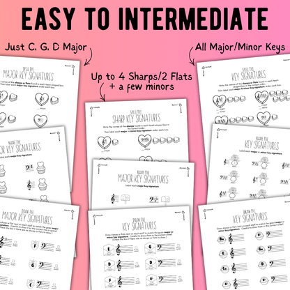 Valentine's Day KEY SIGNATURES Worksheets