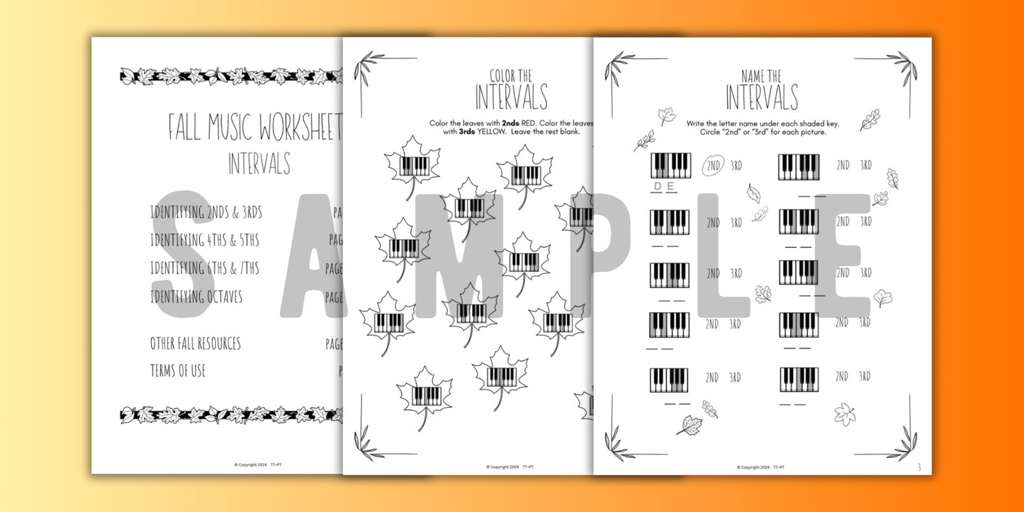 Fall INTERVALS Music Worksheets
