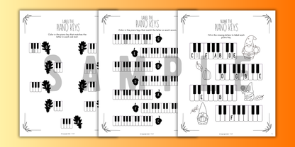 Fall PIANO KEYS Music Worksheets