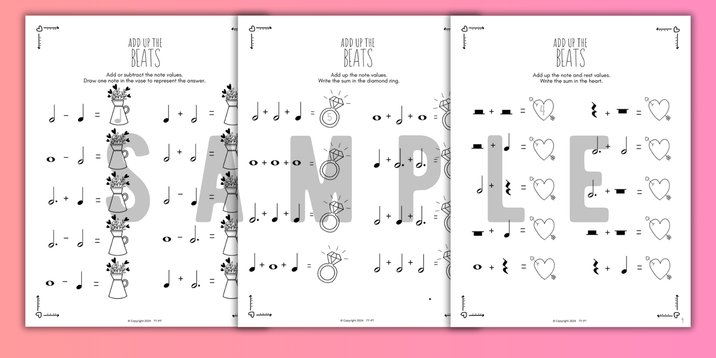 Valentine's Day MUSIC MATH Music Worksheets