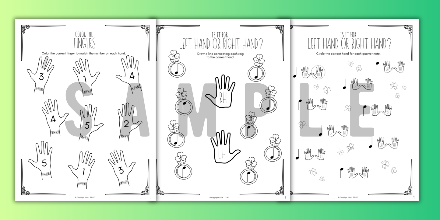 St. Patrick's Day FINGER NUMBERS Music Worksheets
