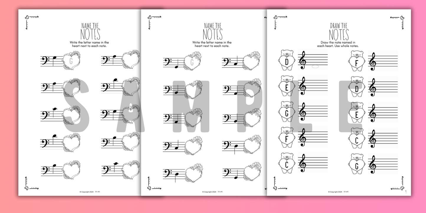 Valentine's Day NOTE NAMING Music Worksheets