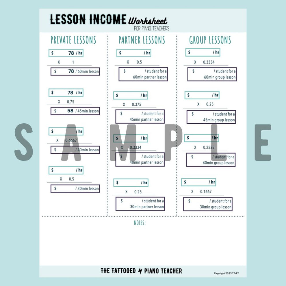 Lesson Income Worksheet – The Tattooed Piano Teacher