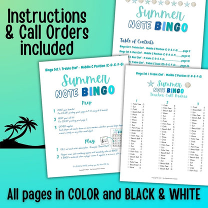 Summer Music Note Bingo