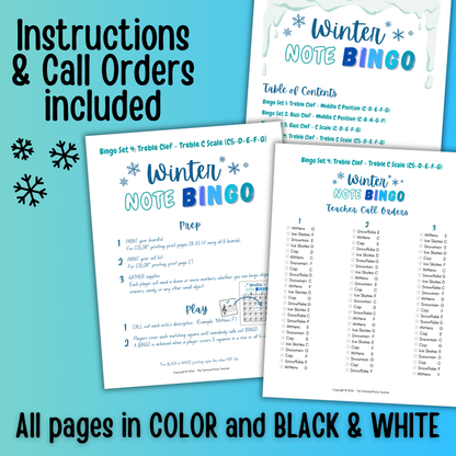 Winter Music Note Bingo
