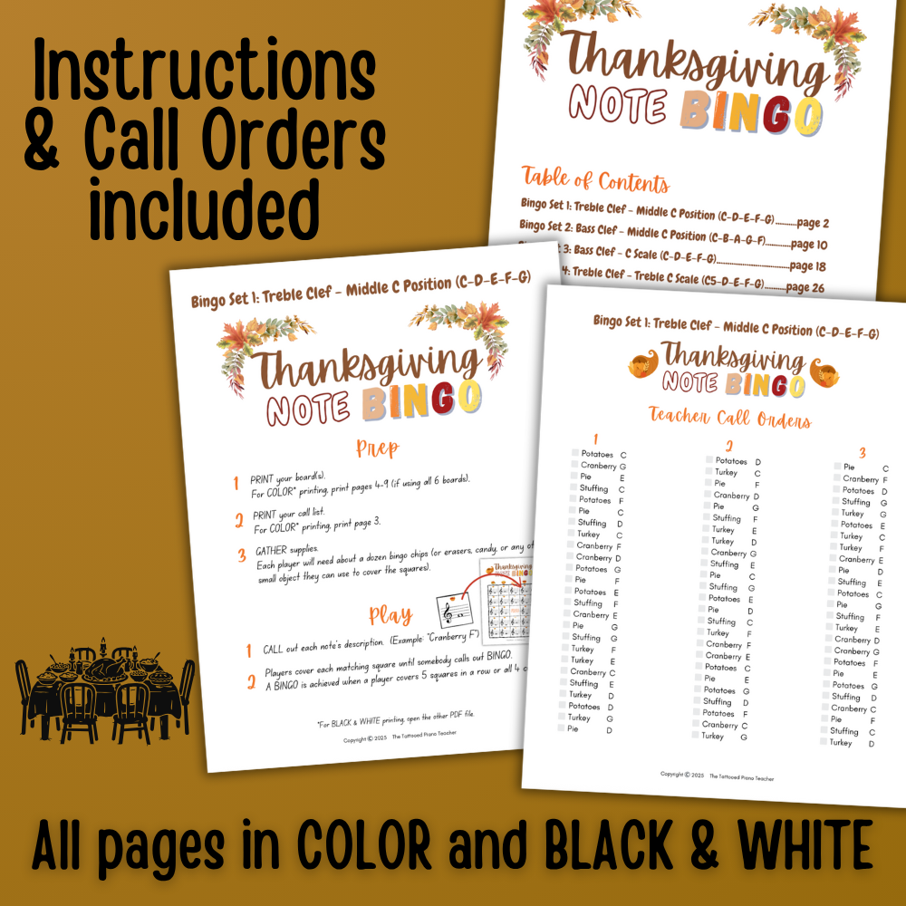 Thanksgiving Music Note Bingo