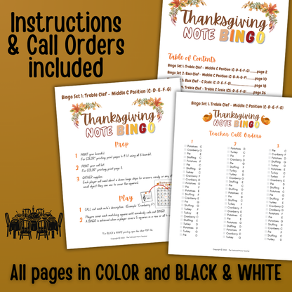 Thanksgiving Music Note Bingo