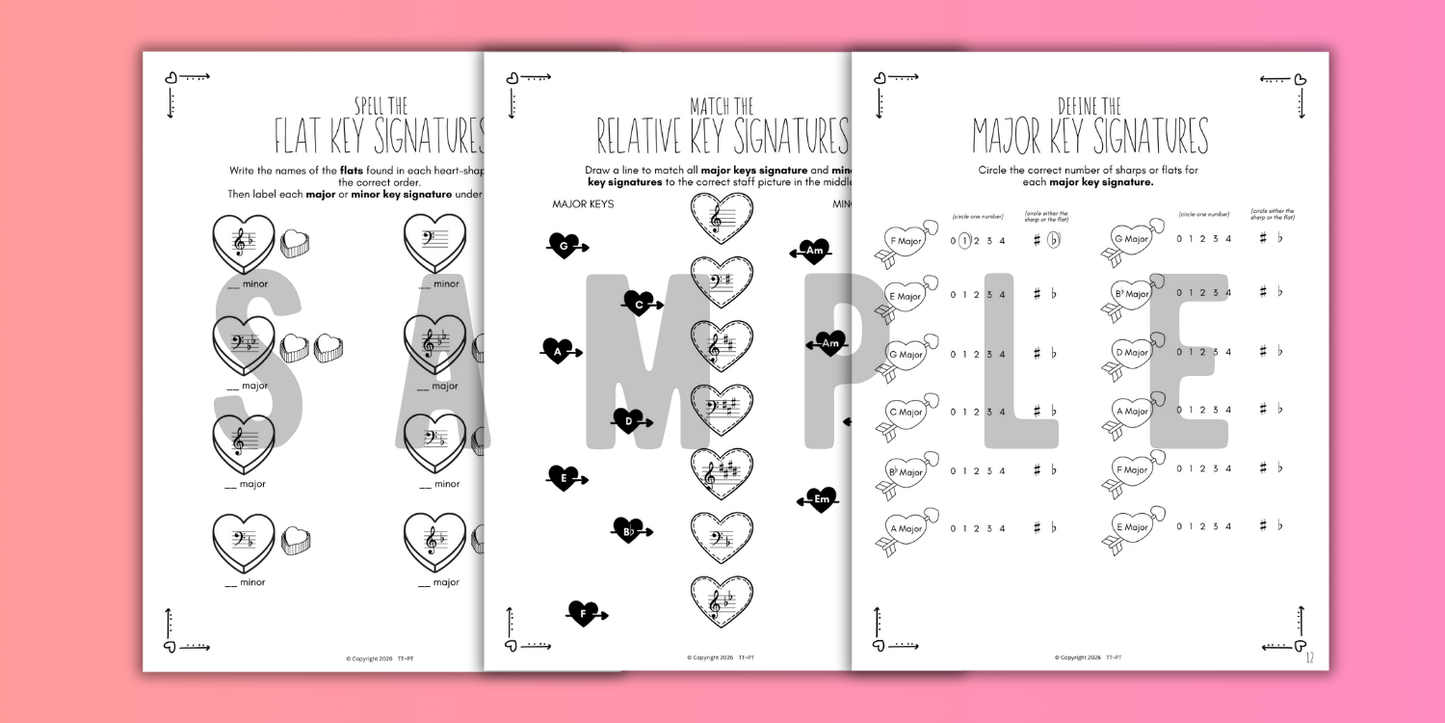 Valentine's Day KEY SIGNATURES Worksheets