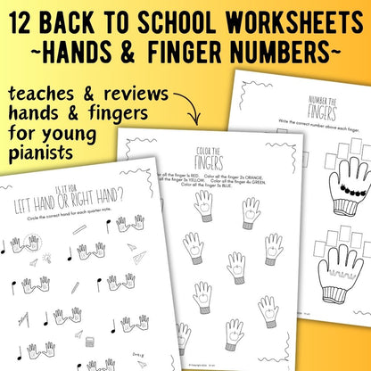 Back to School FINGER NUMBERS Music Worksheets
