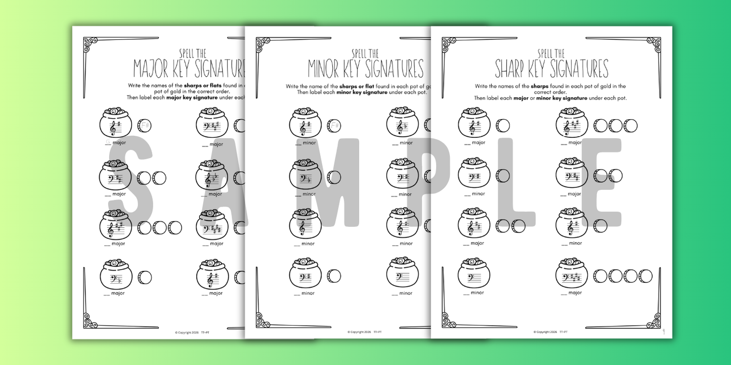 St. Patrick's Day KEY SIGNATURES Worksheets