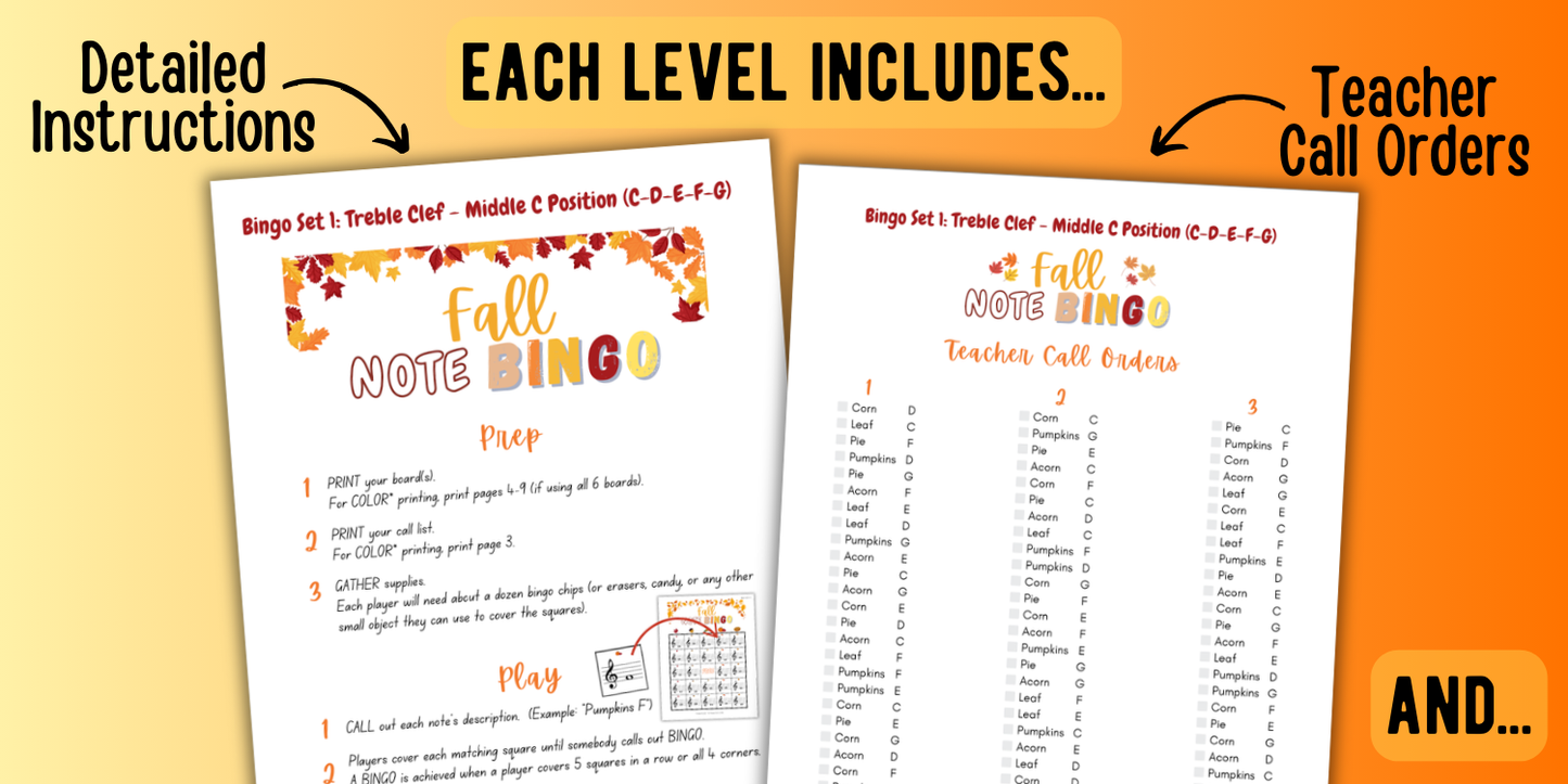 Fall Music Note Bingo