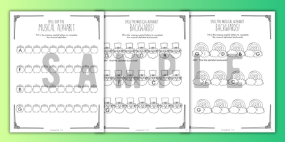 St. Patrick's Day MUSICAL ALPHABET Music Worksheets