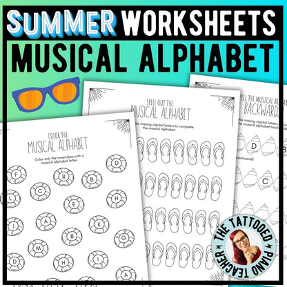 Summer MUSICAL ALPHABET Music Worksheets