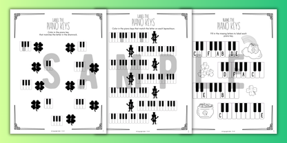 St. Patrick's Day PIANO KEYS Music Worksheets