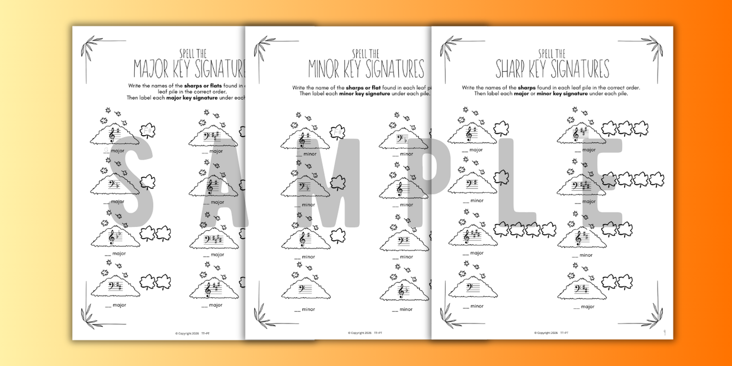Fall KEY SIGNATURES Worksheets