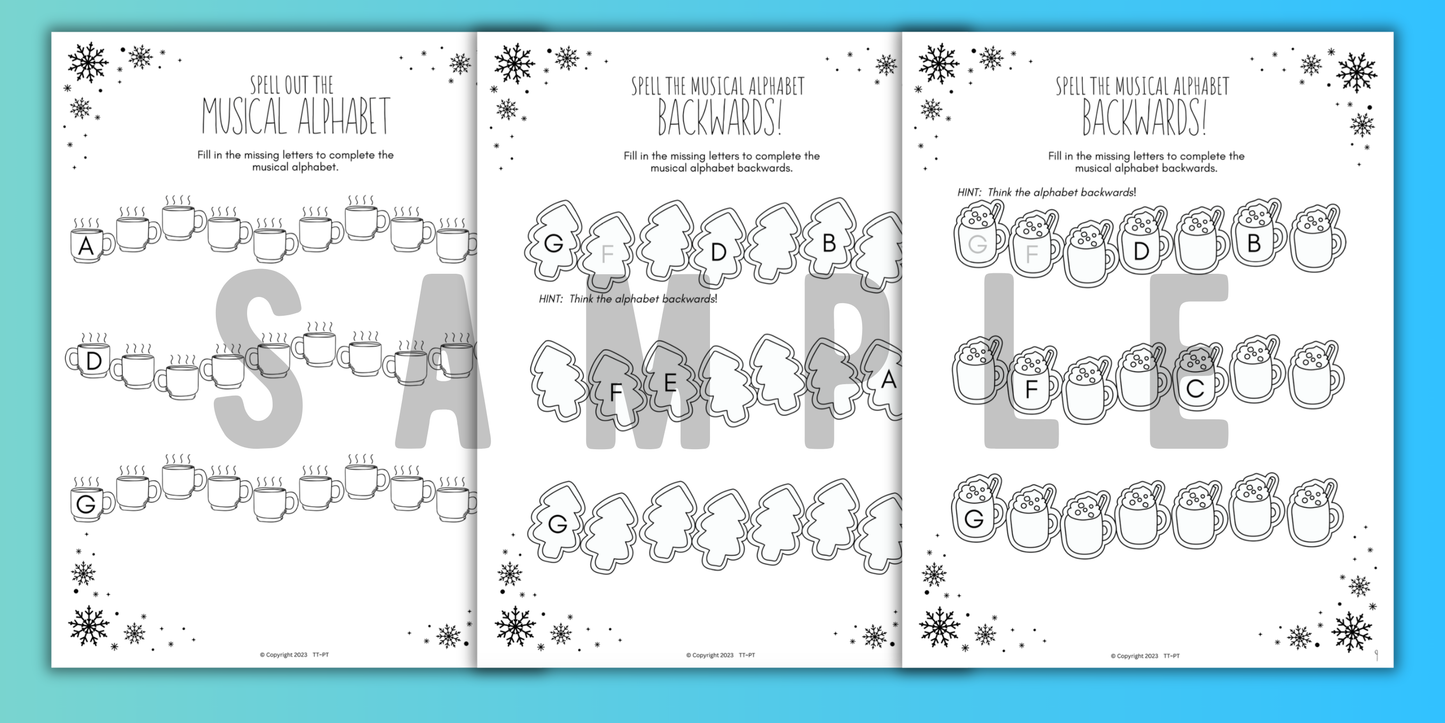 Winter MUSICAL ALPHABET Music Worksheets