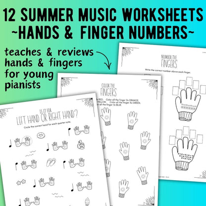 Summer FINGER NUMBERS Music Worksheets