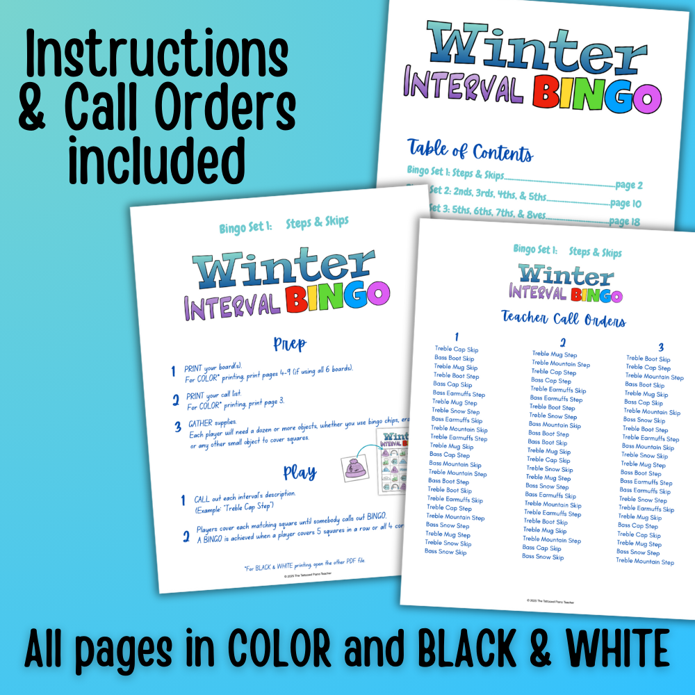 Winter Music Interval Bingo