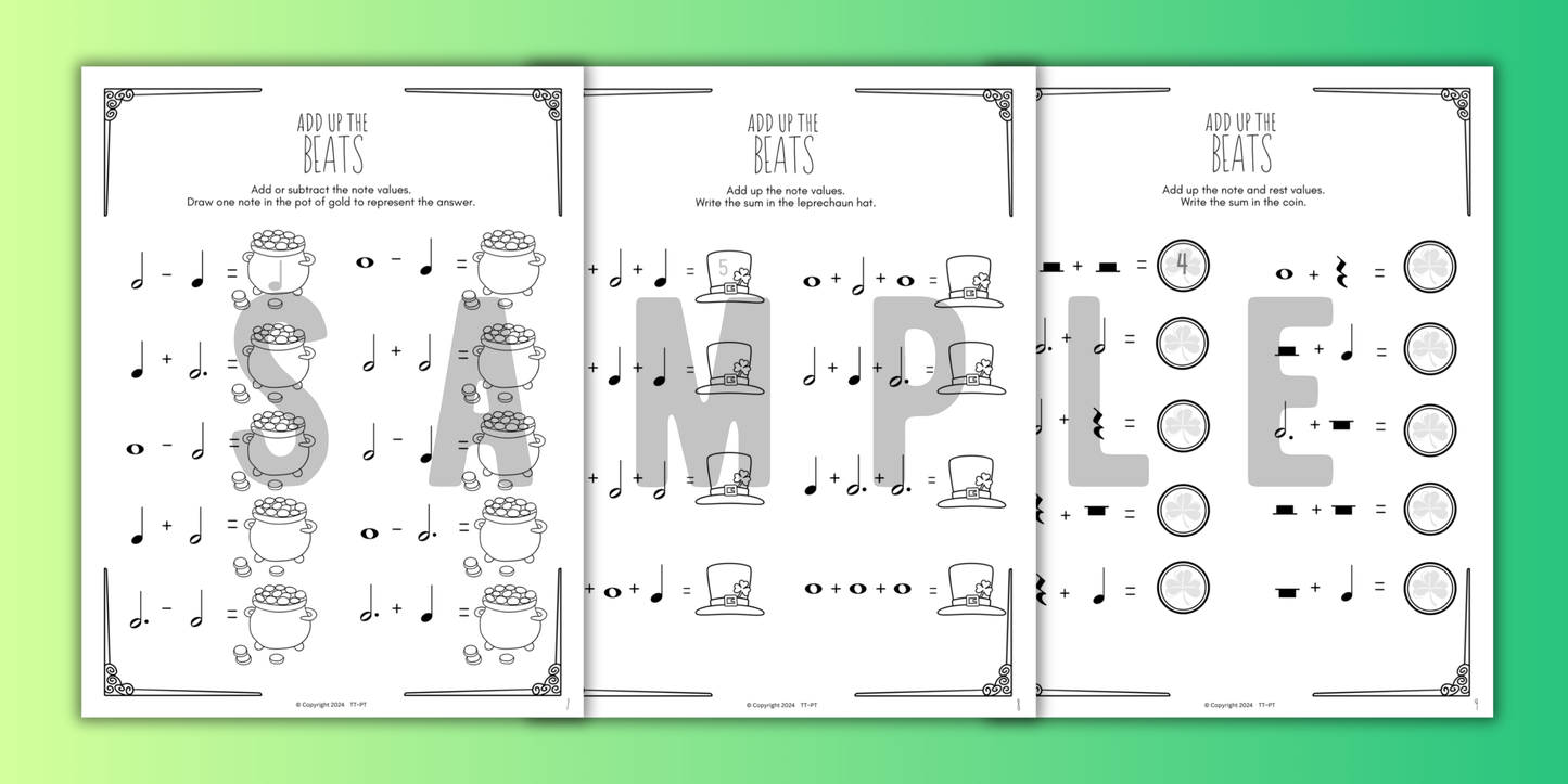 St. Patrick's Day MUSIC MATH Music Worksheets