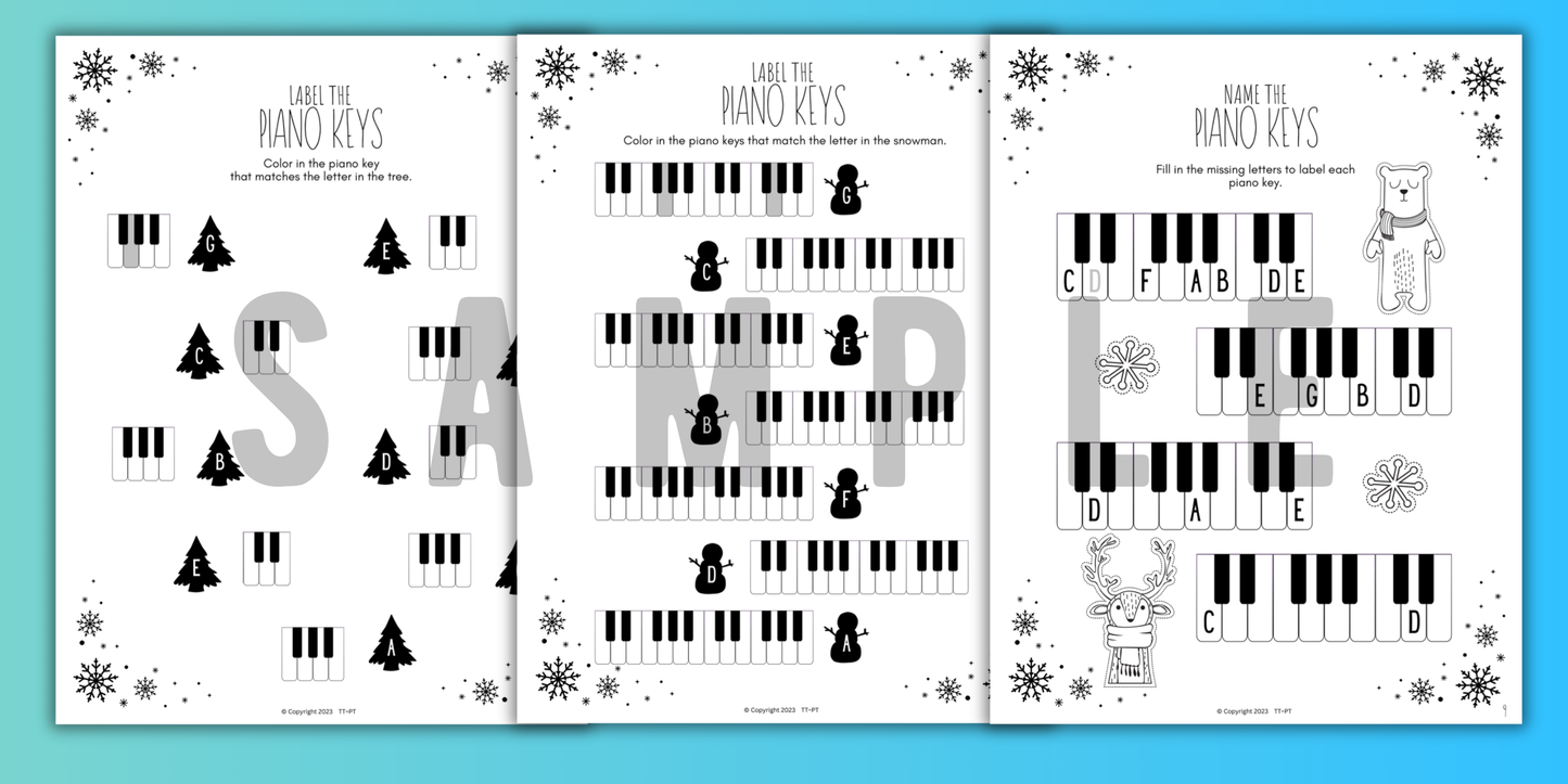 Winter PIANO KEYS Music Worksheets